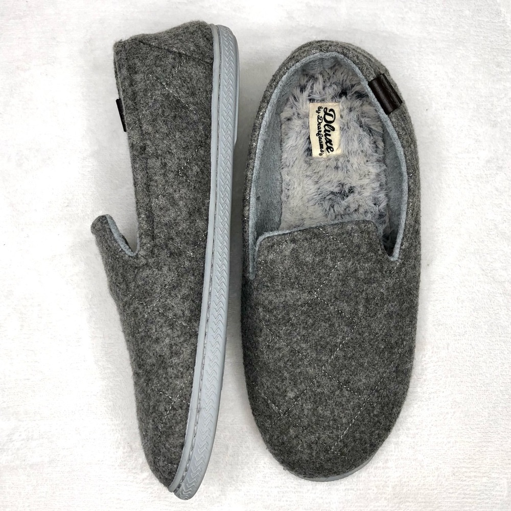 Dluxe by Dearfoams Christina Loafer Quilted Slippers Gray XL US 11 12